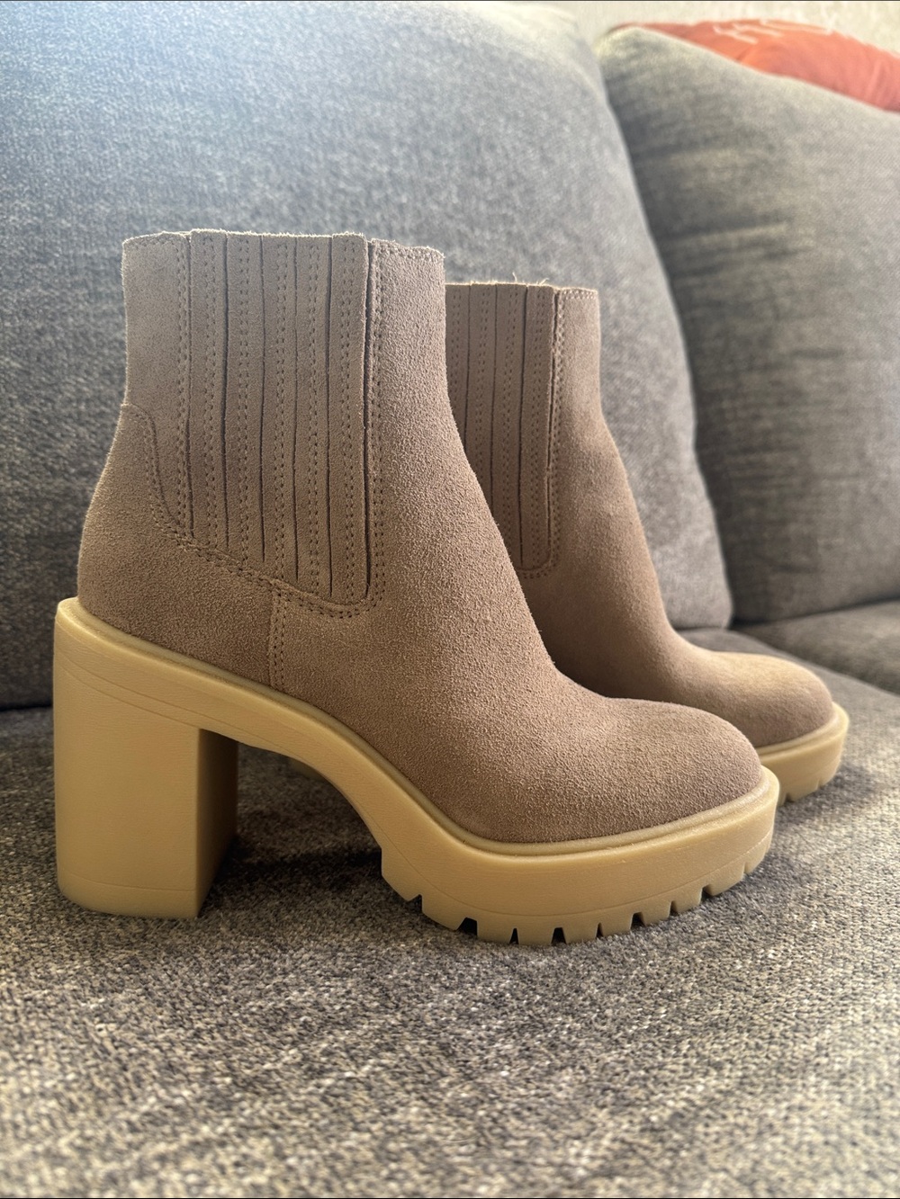 Dolce Vita Taupe Suede Platform Chelsea Ankle Boots